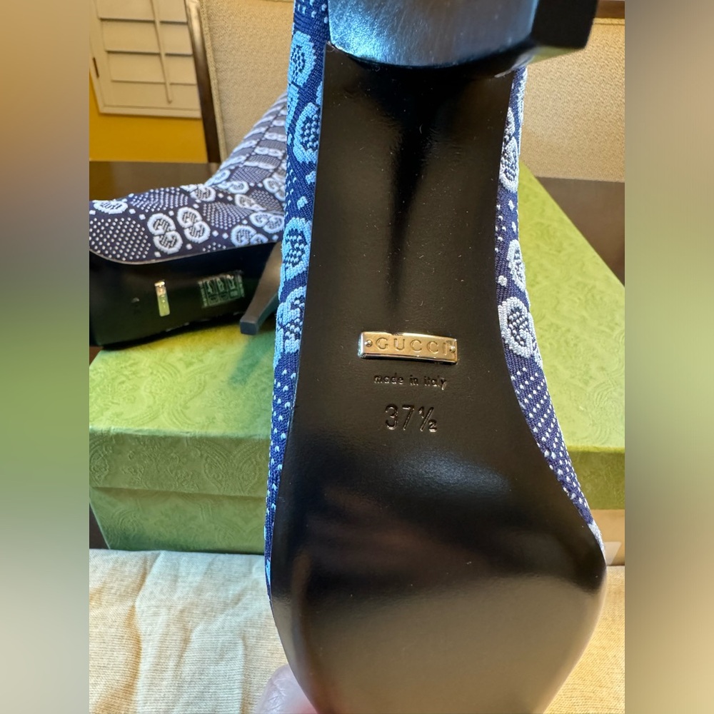 New Gucci GG Supreme Logo Knit Blue Knee High Boots Size 37.5 / US 7.5 - Picture 16 of 16